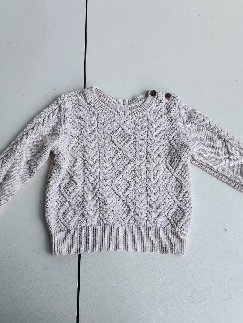 Baby GAP Size 18-24 Months Ivory  Cream Long Sleeved Cable Knit Sweater Cotton